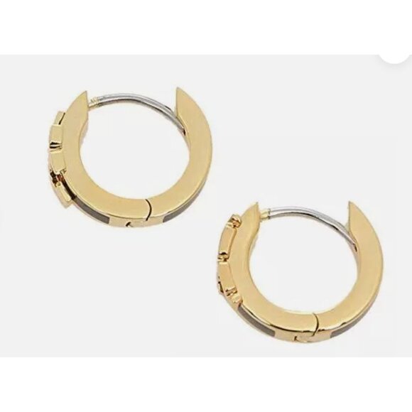 TORY BURCH SERIF T ENAMEL HUGGIE HOOP EARRINGS ✺✺ - Picture 4 of 4